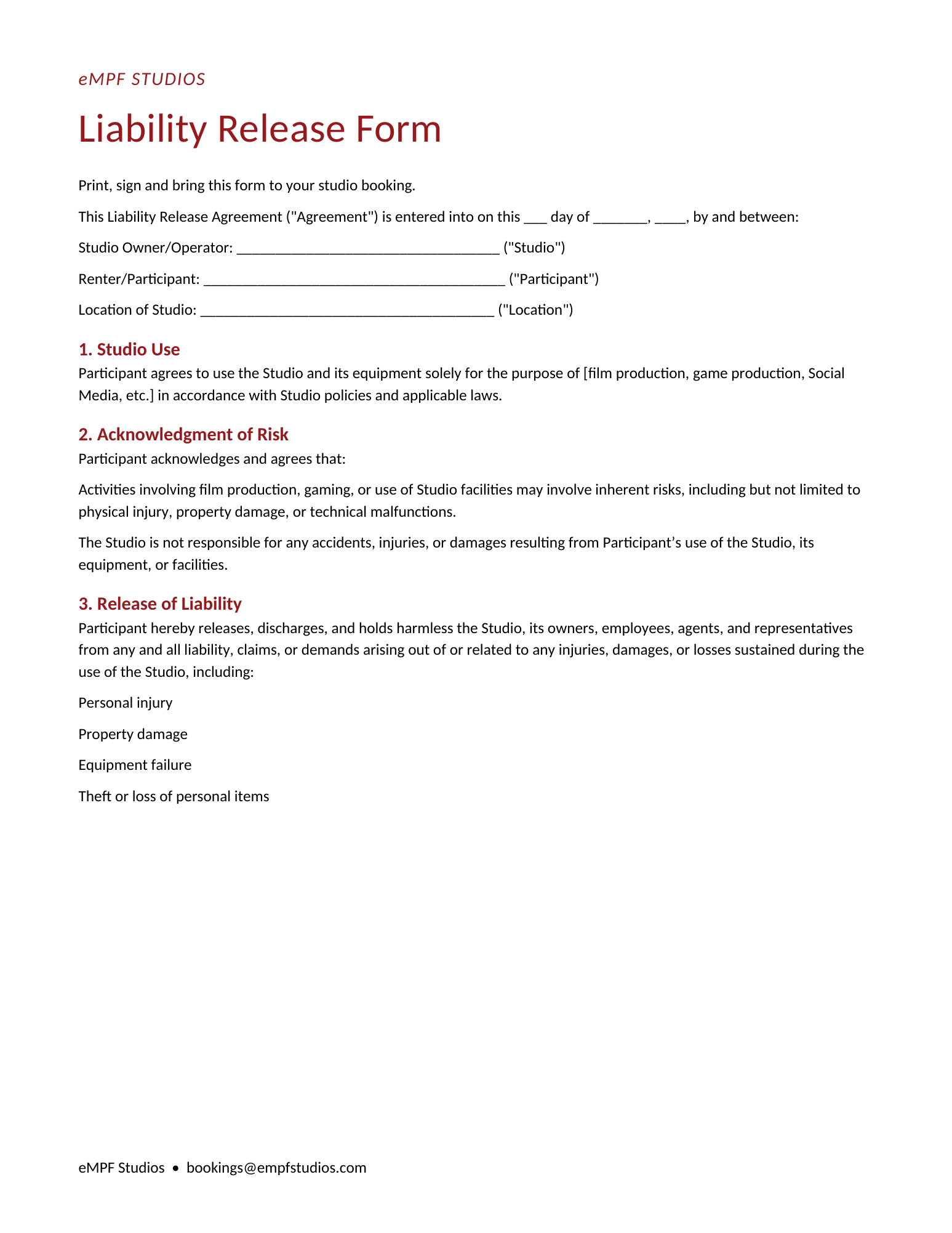 Release form page 1. Download the PDF or Word file above for accessible text.